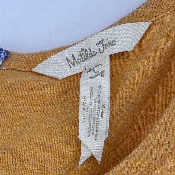 Matilda Jane Mustard Long Sleeve Top boho Floral Ruffled Hem Womens size large - Picture 3 of 13